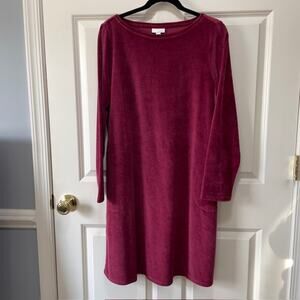 Pure Jill Dark Raspberry Velour Shift Dress Long Sleeve Pockets Medium Cozy Chic